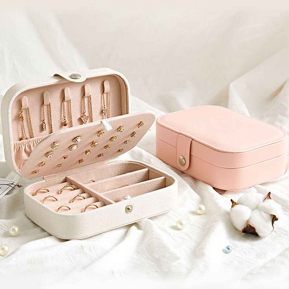 Portable Travel Jewelry Box Organizer Leather Jewellery Ornaments Case Storage