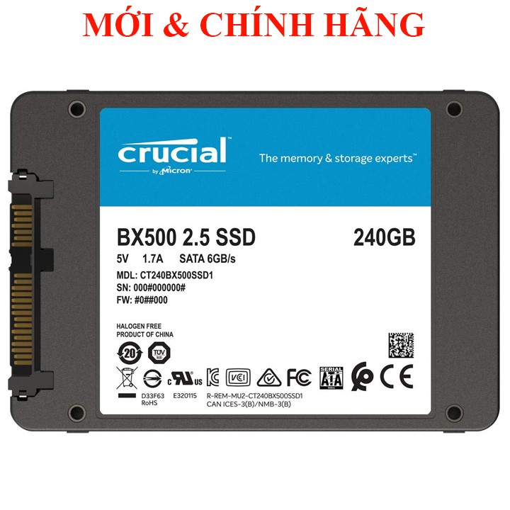 Ổ cứng SSD 240GB Crucial(USA) BX500 3D NAND R540MB/s W500MB/s