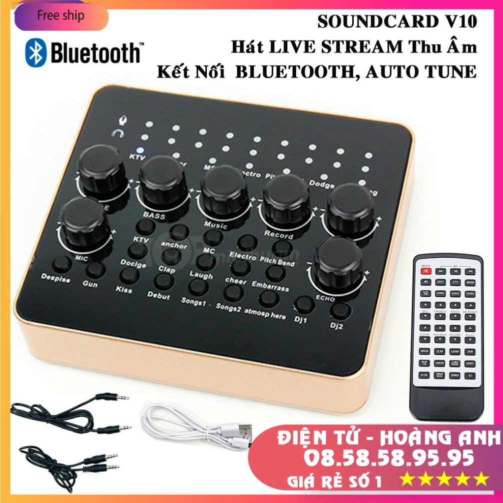 Sound Card V10 - Sound Card Thu Âm,Live Stream,Karaoke,Có Bluetooth,AutoTune,Giả Dọng, (AT100-BM 900-AQ220-S8-V8-V9-V10)