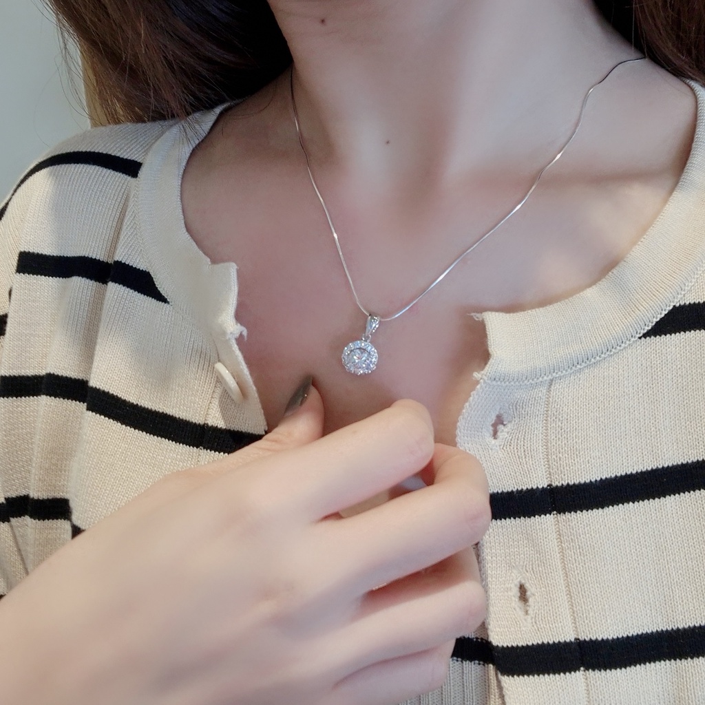 Dây chuyền và mặt bạc Ý S925 MiASJ siêu xinh dây mì mặt đá Halo kết đá CZ cao cấp M0014/D0004