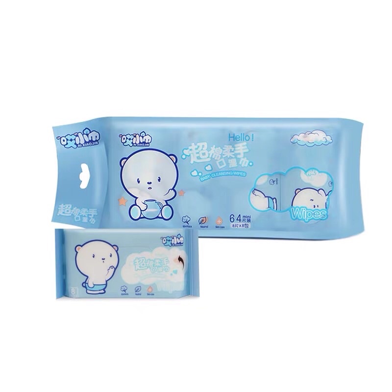(mini)Khăn giấy ướt bỏ túi siêu mini, để đâu cũng vừa (4gói nhỏ/ bịch)