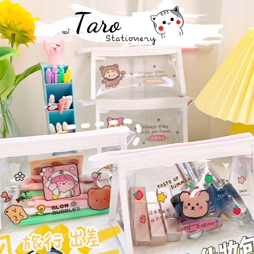 Túi đựng bút trong suốt họa tiết hoạt hình phong cách Hàn Quốc H02 Taro Stationery