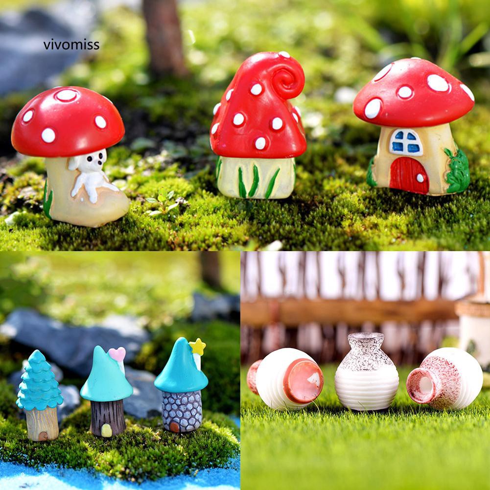 Set 3 nhà cổ tích lọ hoa thu nhỏ trang trí sân vườn DIY