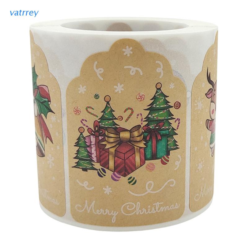 Set 300 nhãn dán trang trí hộp bánh bằng giấy kraft tự nhiên phong cách giáng sinh