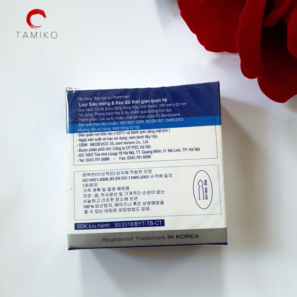 Bao cao su Powermen Viagra Type - Siêu Mỏng, Chống Xuất Tinh Sớm - Xuất Xứ Hàn Quốc- Hộp 3 Cái
