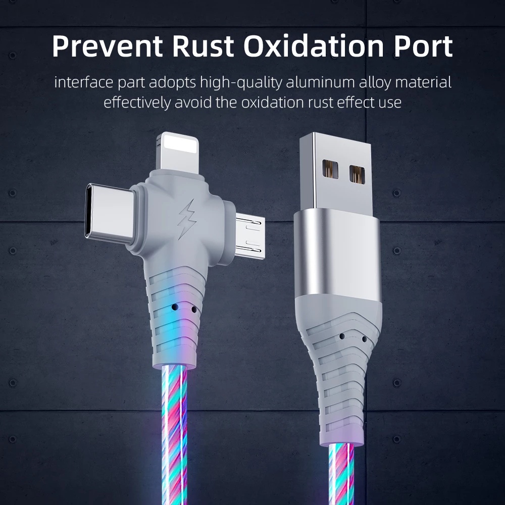 Dây Cáp Sạc Nhanh USB Type C Có Đèn LED 3 Trong 1 Cho iPhone Android