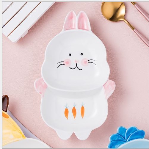 Đĩa sứ hình thỏ trắng đựng đồ ăn dặm cho bé, Đĩa đựng hoa quả Decor bàn ăn