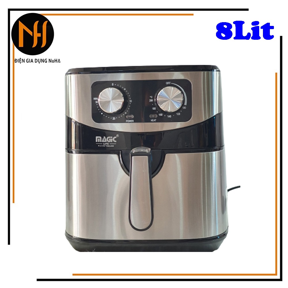 Nồi chiên không dầu Magic 8l MG-568, chống dính bên trong, ốp inox, bảo hành 12 tháng