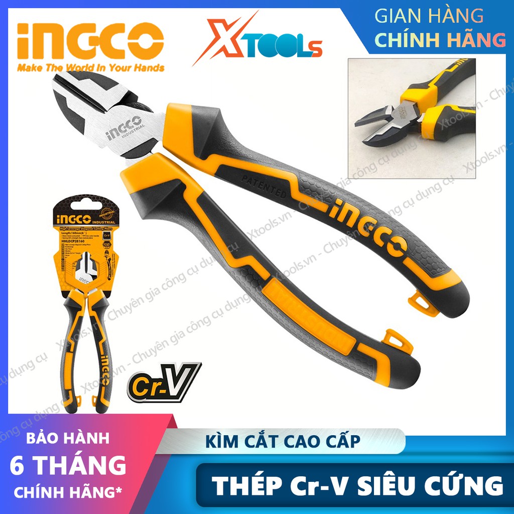 Kìm cắt cách điện cao cấp INGCO 6&quot; 7&quot; kềm thép CrV chống rỉ sét siêu cứng tay cầm cao su mềm cắt dây điện cáp kim loại