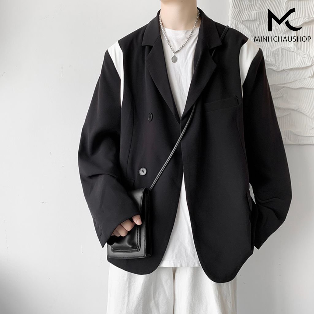 Áo Khoác Nam Kiểu Blazer Phối Màu Sanminhchau Áo Blazer Nam Phối Màu Vạt Tròn Phong Cách Hàn Quốc Ad011