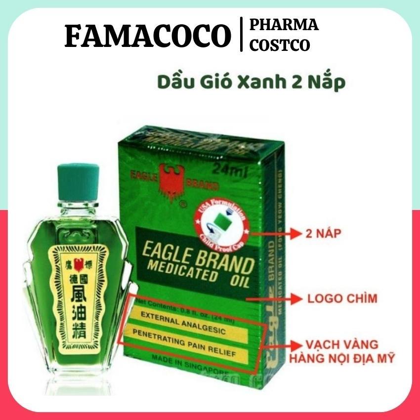 Dầu Xanh Con Ó dầu gió xanh của mỹ loại 2 nắp Eagle Brand Medicated Oil chai 24ml FAMACOCO