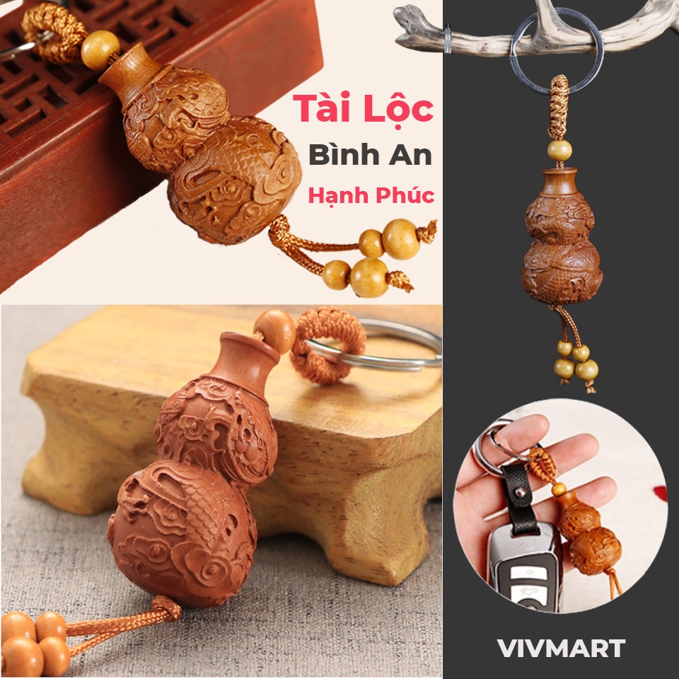 ✅ Móc Khóa Hồ Lô Rồng Cuộn Phong Thủy Bằng Gỗ Quý - Bảo Vật Tài Lộc, Hạnh Phúc, Bình An