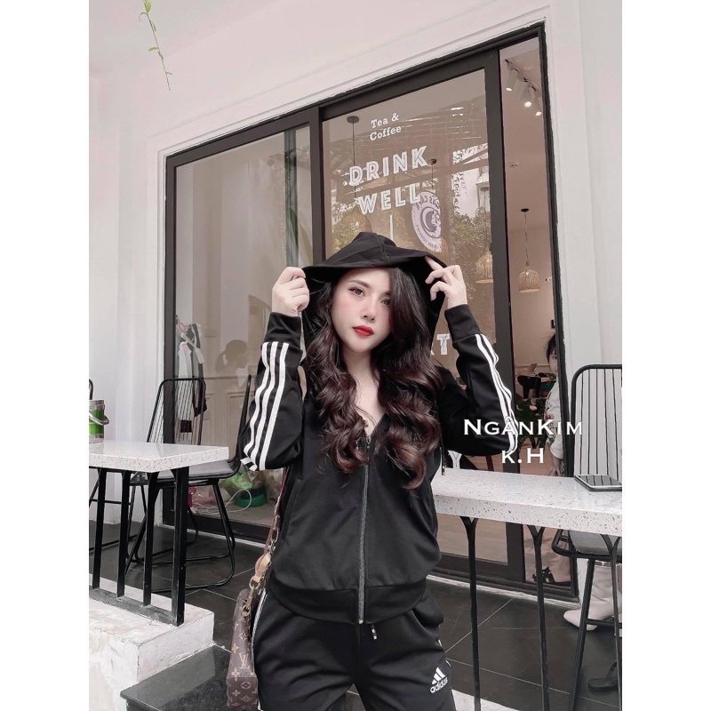 BỘ THỂ THAO THU ĐÔNG NỮ CÓ MŨ_bo 1 lớp _chất mũi cao cấp đang tay co giãn