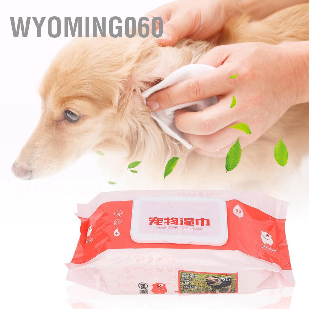 [Hàng Sẵn] 80 cái cho thú cưng Khử mùi kháng khuẩn Làm sạch tai Paw Pads chó con mèo chải lông khăn lau 【Wyoming060】