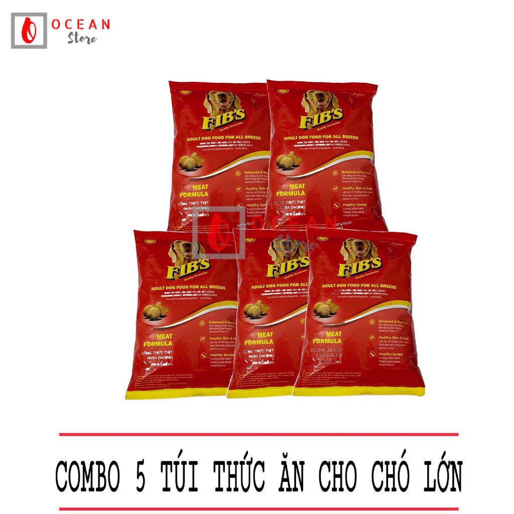 (COMBO 5 GÓI)Thức ăn cho chó vị thị bò - Thức ăn cho mọi loại chó trưởng thành - Fib's 400g(dành cho chó trên 1 năm)