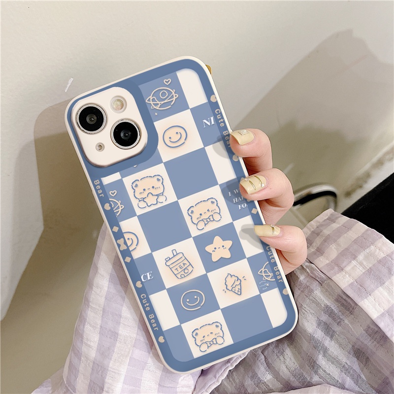 Ốp Lưng iphone 11 ốp iphone kẻ caro cute bear vuông cạnh 6s/6plus/7/8plus/x/xs/xsmax/11/11promax/12/12promax/13/pro/max