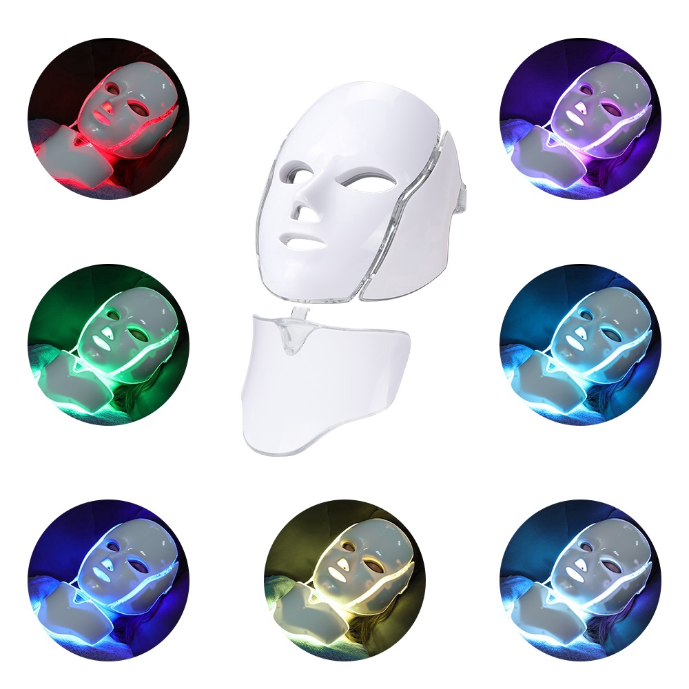 Mặt Nạ Đèn LED Quang Học 7 Màu Chăm Sóc Da Cổ Chống Nếp Nhăn