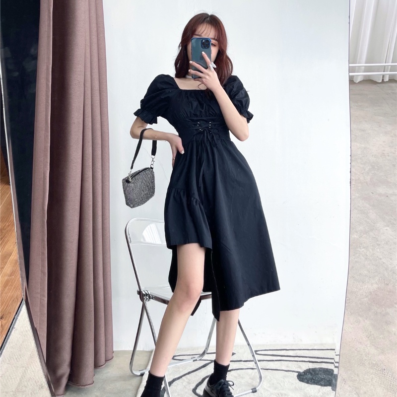 Đầm Perty chữ A tay phồng ôm eo thời trang mùa hè cho nữ