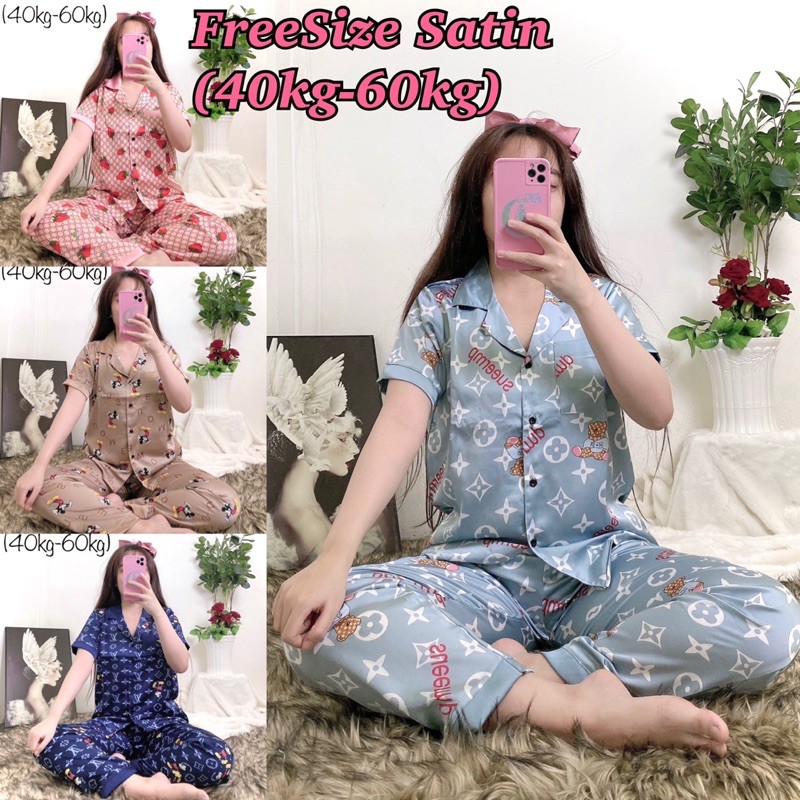 ( FreeSize ) Đồ Bộ Pijama Satin Phối TNQD.