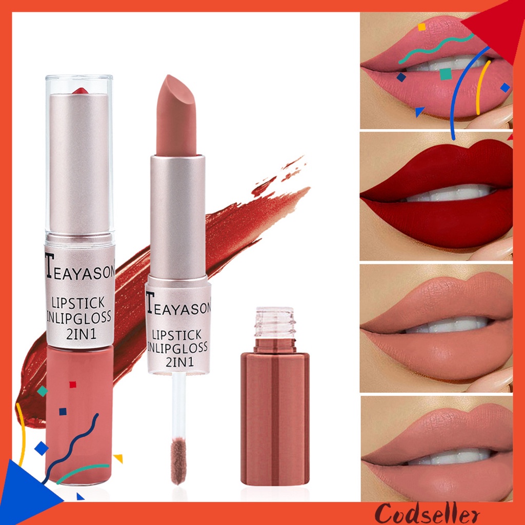 CODseller 30g TEAYASON Lip Lacquer Beautiful Safe Lightweight Double-ended Lipstick Lip Gloss for Outdoor