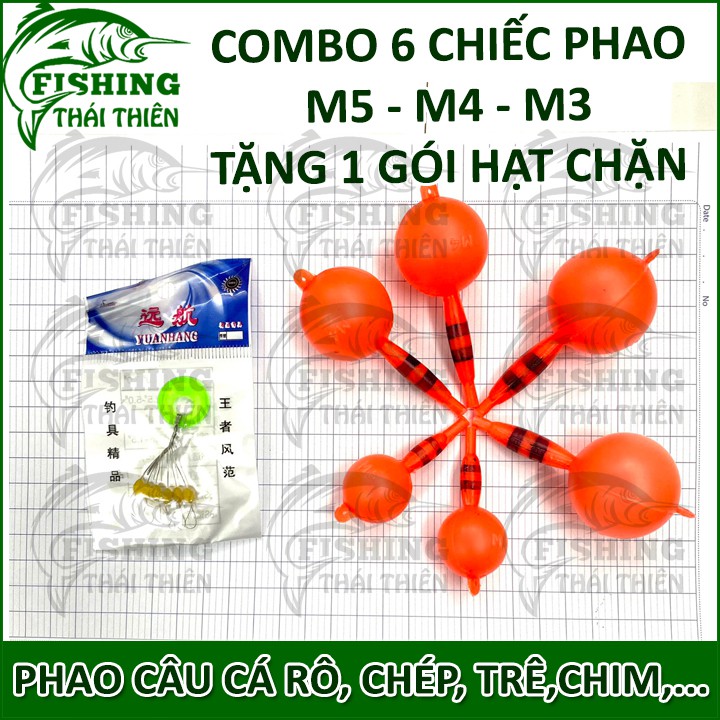 Combo 6 phao câu cá bằng nhựa tặng kèm 1 gói hạt chặn