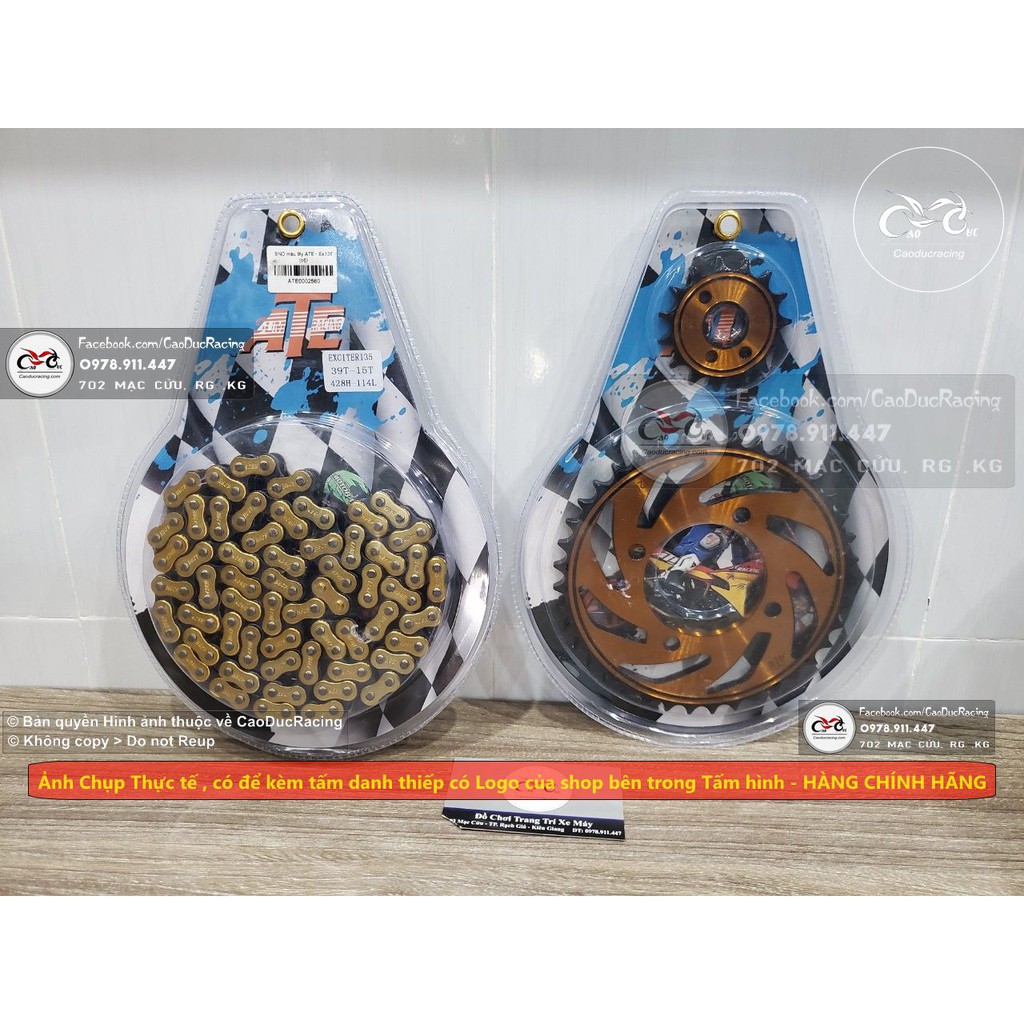 BỘ nhông sên đĩa EX135 thông số zin MÀU VÀNG hãng ATE 9LY nsd