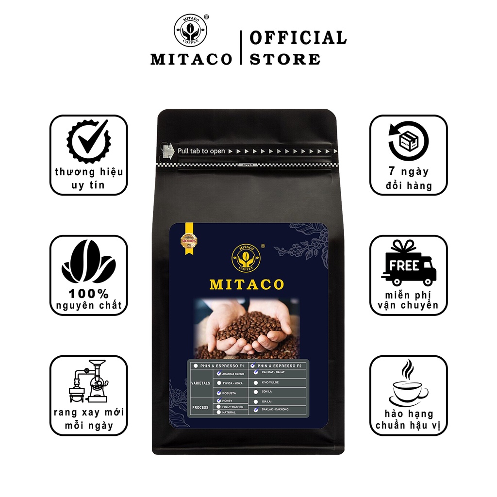 Cà Phê Rang Xay Hảo Hạng F2 MITACO COFFEE (Gói 250g)