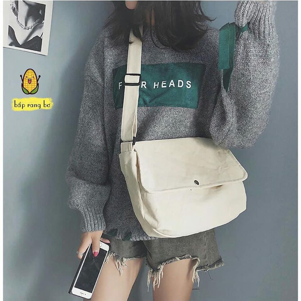 [ SALE ] Túi Tote Đeo Chéo Unisex Nam Nữ, Phong Cách Hàn Quốc ( túi chéo trơn nút )