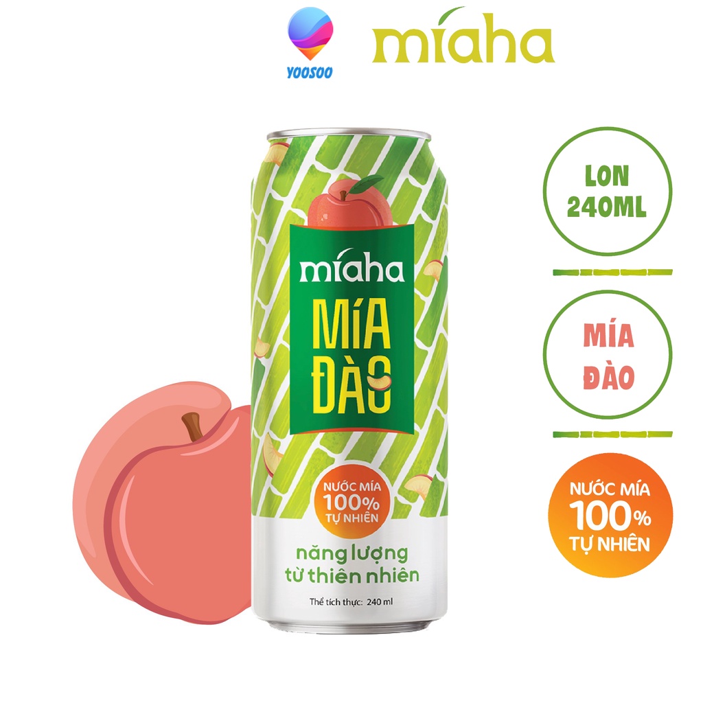 Lon Nước Mía Tự Nhiên MÍAHA Hương Vị Tắc/ Đào/ Táo Lựa Chọn dung tích 240ml/Lon - YOOSOO MALL