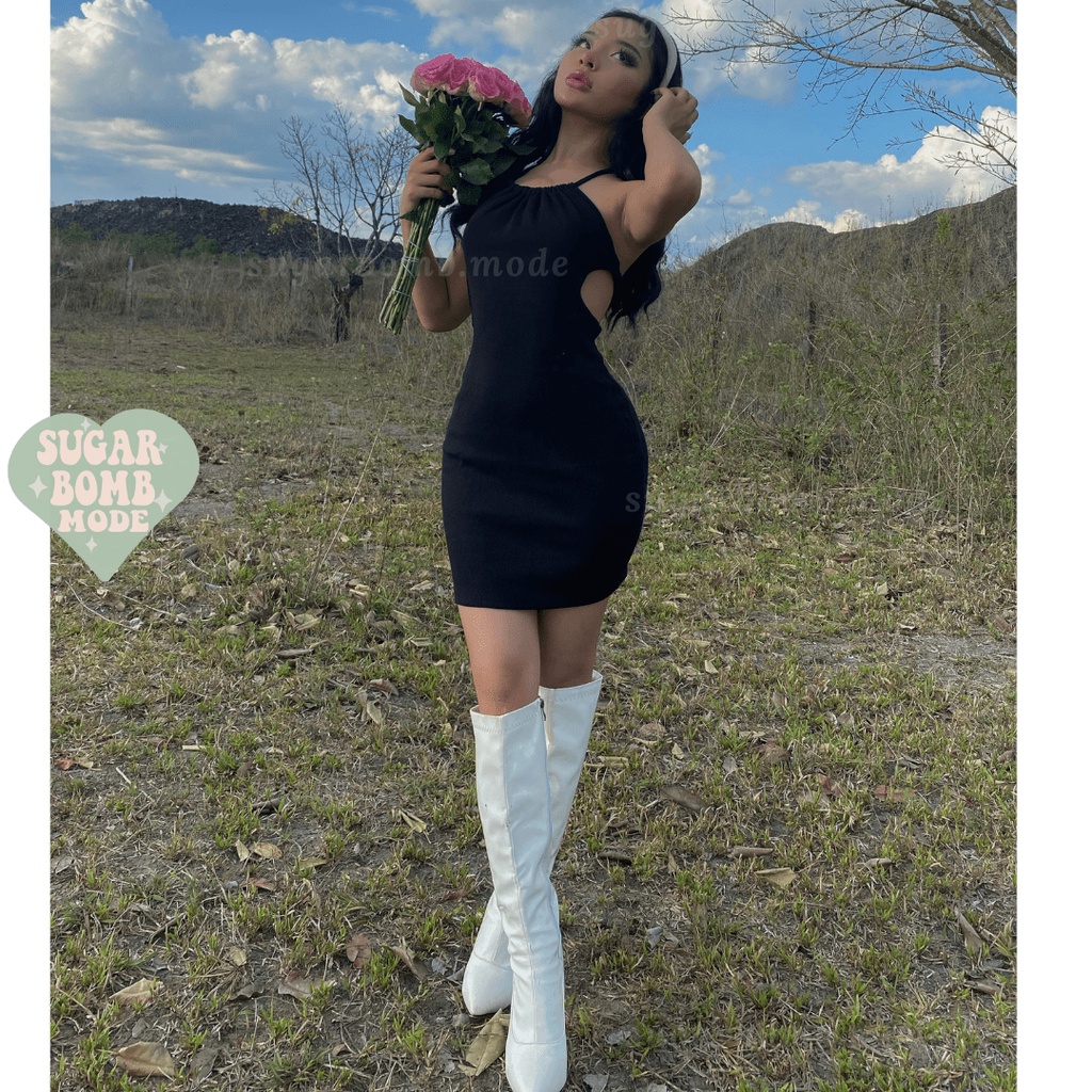 Đầm Body Sexy 2 Dây Hở Lưng Váy Ôm Đen Cut-out Thun Sang Chảnh Đi Dạo Phố Sugarbomb.mode