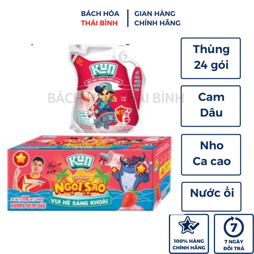 Thùng Sữa trái cây nhiều vị Kun túi - 24 túi x 110ml
