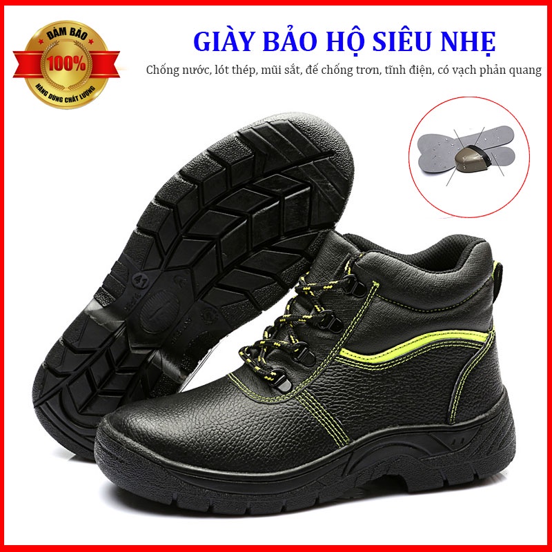 Giày bảo hộ cao cổ Siêu nhẹ, Giày bảo hộ chống nước, mũi sắt, lót thép, đế chống trơn trượt