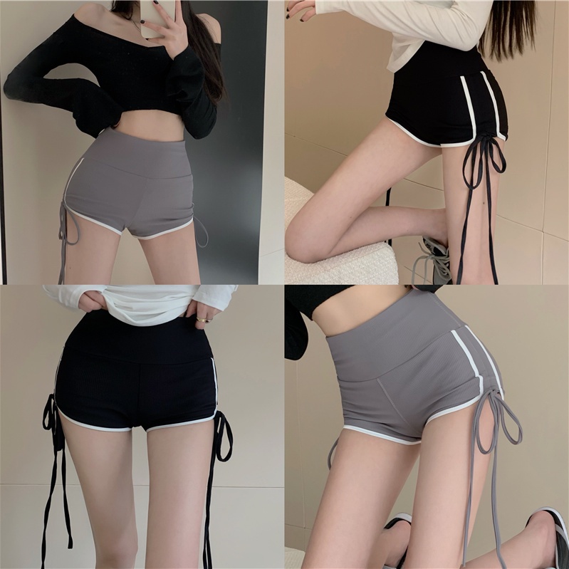 Quần Short Thể Thao Lưng Cao Phối Dây Rút Thời Trang Mùa Hè Cho Nữ