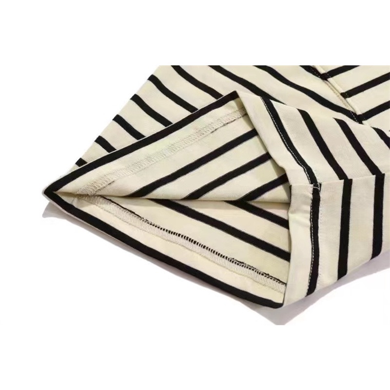 Áo Thun Cotton Tay Ngắn Cổ Tròn Họa Tiết Kẻ Sọc Cổ Điển Thời Trang Cho Nam Và Nữ