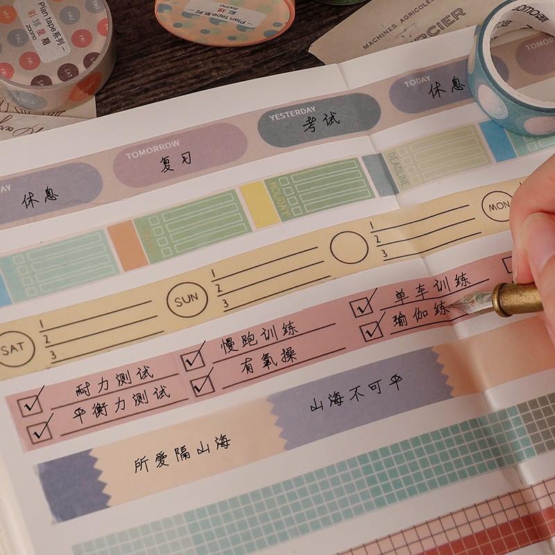 Washi tape kế hoạch mẫu đa dạng băng keo giấy plan trang trí sổ bullet journal