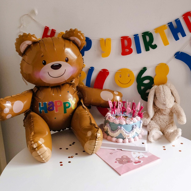 Bong Bóng Hình Gấu 3D Bằng Lá Kim Loại Trang Trí Tiệc Sinh Nhật/Đám Cưới