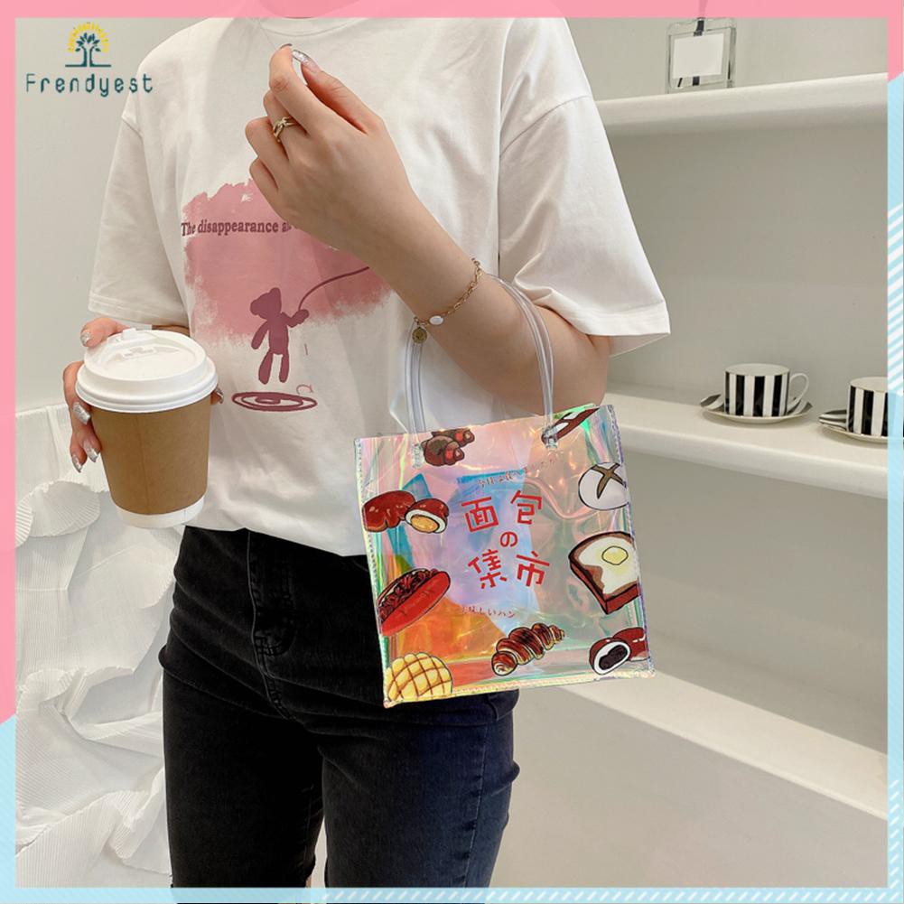 Fashion Women Laser Food Printing Shopping Bag Casual Small Tote Handbags