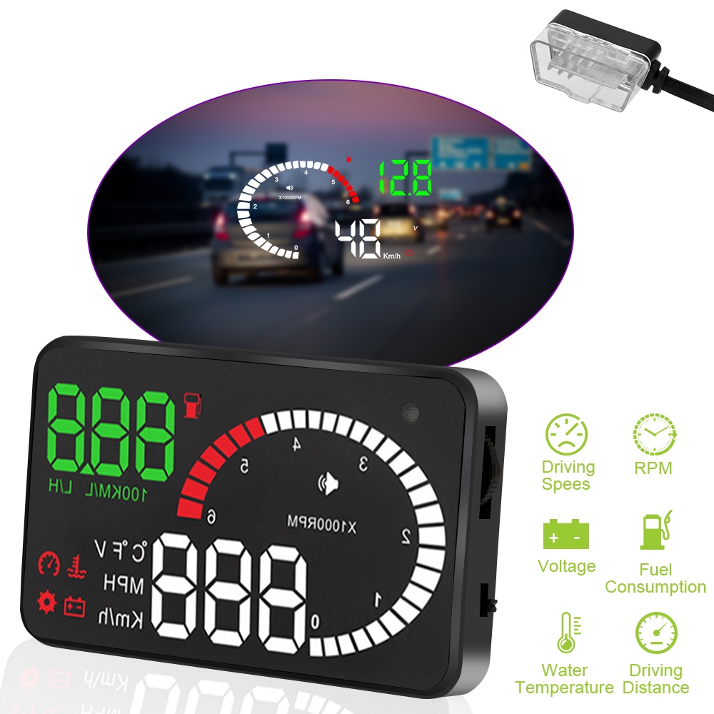 Bộ HiểN Thị / CảNh BáO TốC Độ Nhiên LiệU LED OBD2 HUD 4 "X6 5.5" A8 Cho Xe Hơi