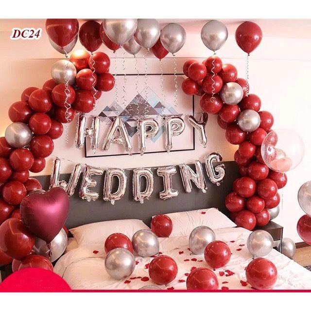 [Ảnh thật] Set trang trí kỷ niệm, happy wedding cho tình nhân đẹp lung linh TẶNG KÈM bơm bóng, keo dán tùy combo