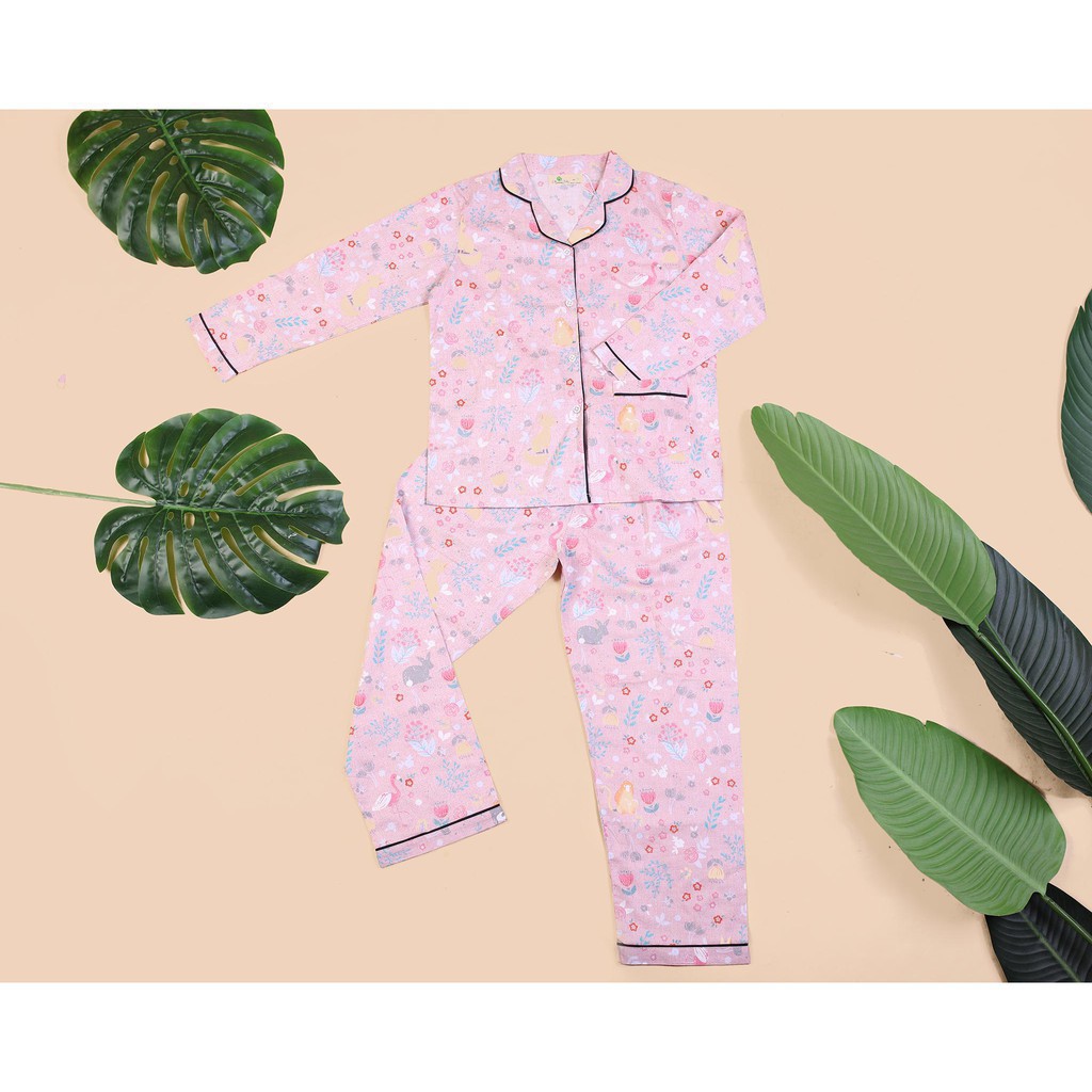 Bộ Pijama thô thu đông họa tiết dài tay bé gái size 8-12T, cho bạn từ 23-32kg. Chất thô dày dặn, không nhăn. Màu sắc đẹp