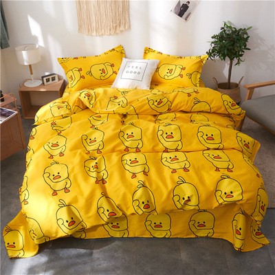 Bộ 3 món ga gối CƯỜNG HUYỀN họa tiết gà cưng vàng chất cotton poly mềm thấm hút tốt
