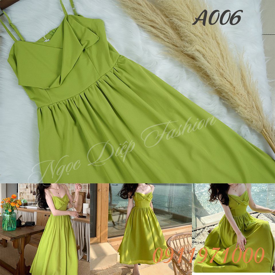 Váy maxi 2 dây đi biển màu xanh bơ, chất thô mềm hot trend 2022 - Ngọc Diệp Fashion Shop