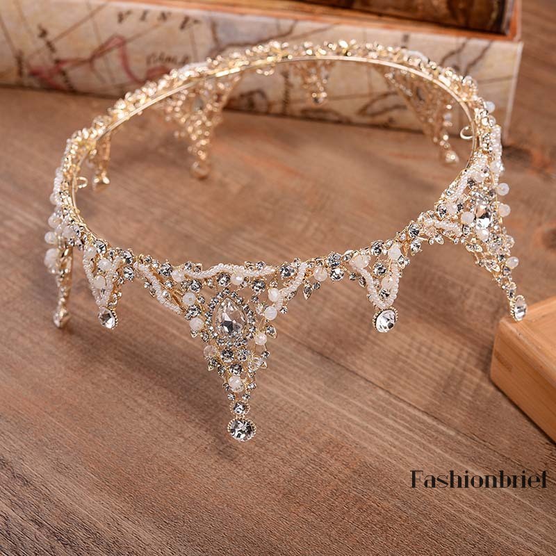 Vương miện tròn đính đá nhân tạo xinh xắn dành cho cô dâu