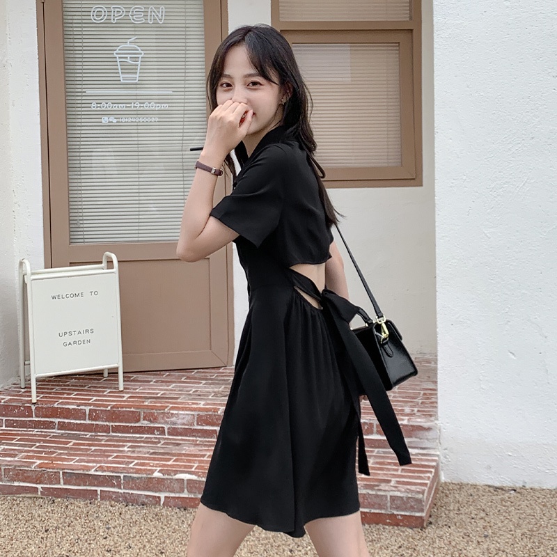 Váy logo cut out phần eo thắt nơ dáng váy xếp ly xòe phong cách Hàn Quốc HITA22_STORE.