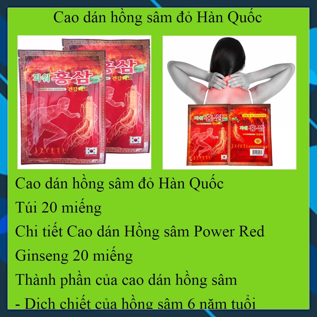 CAO DÁN HỒNG SÂM POWER RED GINSENG HÀN QUỐC TRỊ NHỨC MỎI