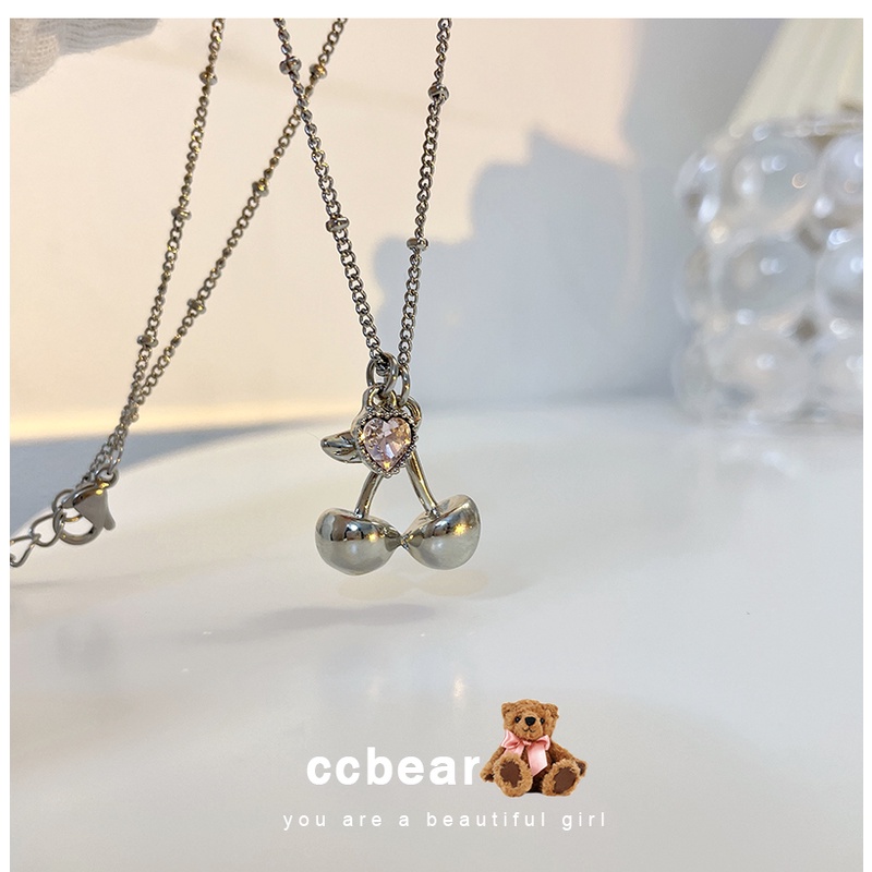 Vòng cổ Mặt Trái Tim Màu Hồng Cherry Cá Tính Dành Cho Nữ