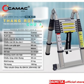 Thang rút đôi 2.2+2.22.chữ A dài duỗi thẳng 4m4 busan Hàn Quốc nhôm CO8030 bảo hành 2 Quốc Tế 2 năm chính hãng