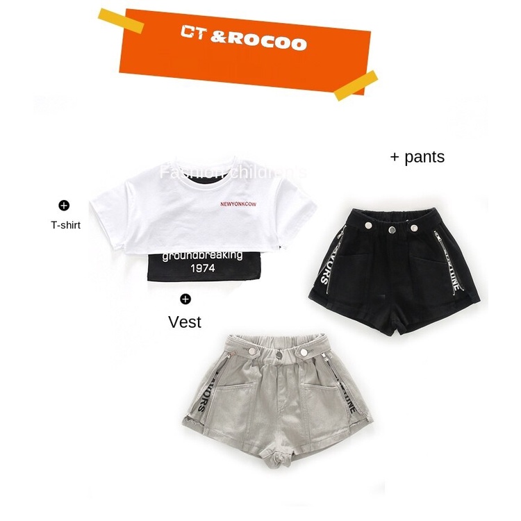 Set Áo Thun Sát Nách Và Quần Short Phong Cách Phương Tây Thời Trang Mùa Hè Hàng Mới Dành Cho Bé Gái
