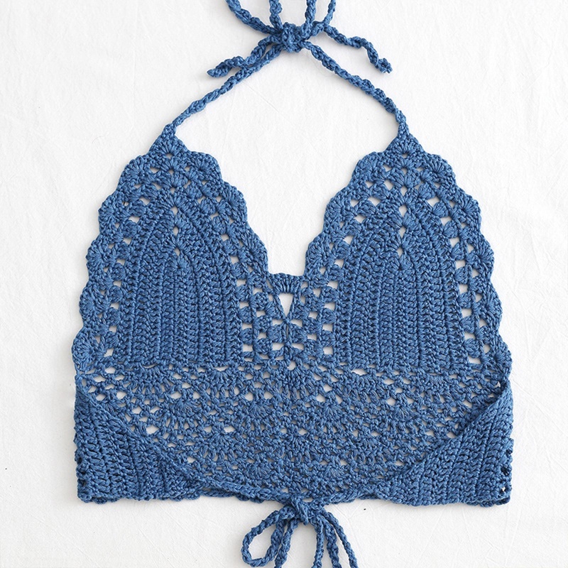 Áo Croptop Dệt Kim Cổ Chữ V Hở Lưng Phong Cách Boho Quyến Rũ Cho Nữ