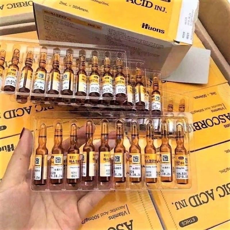 Hộp 50 ống vitamin C Hàn Quốc trắng da dùng trong lăn kim, phi kim, cấy tảo, cấy hồng sâm